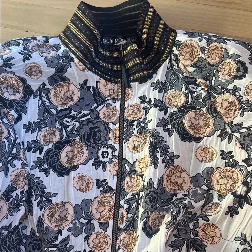 petit pois by Viviana G Royal Coin Floral Bomber Jacket - Black, Gray, Gold - Picture 4 of 9
